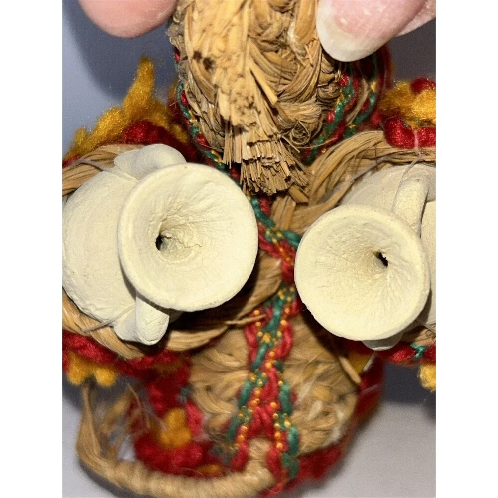 Mexican Woven Straw Donkey Burro w/Clay Pots- Pack Mule Figure Vintage Decor